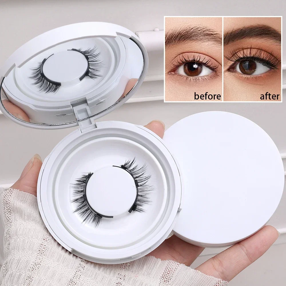 1Pair Natural Magnetic Eyelashes Handmade 3D Natural Magnetic False Eyelashes Reusable Magnetic Eyelashes Tweezers Set