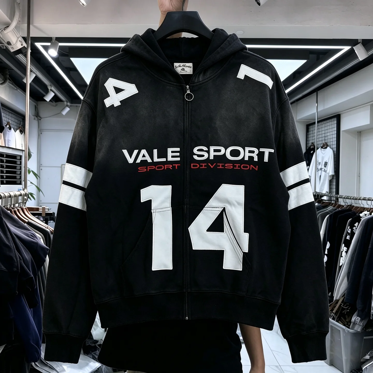 Retro American Embroidered Letter Print Hoodie Street Loose Zipper Open Cardigan Fleece Outerwear for Men And Women