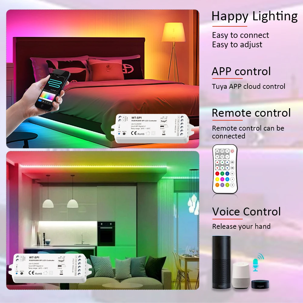 5-24V DC RGB RGBW Tuya LED Controller Wifi 2.4G RF WT-SPI Controler for WS2811 WS2812 WS2815 UCS1903 GS8208 Pixel Strip Lights