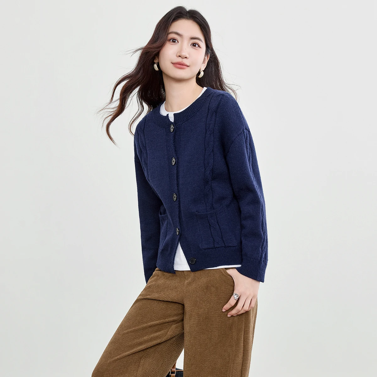 SENTUBILA سترات محبوكة غير رسمية للنساء سترات متينة بأكمام طويلة دافئة وناعمة بكتف منسدل ملابس نسائية W53HE3405 #5