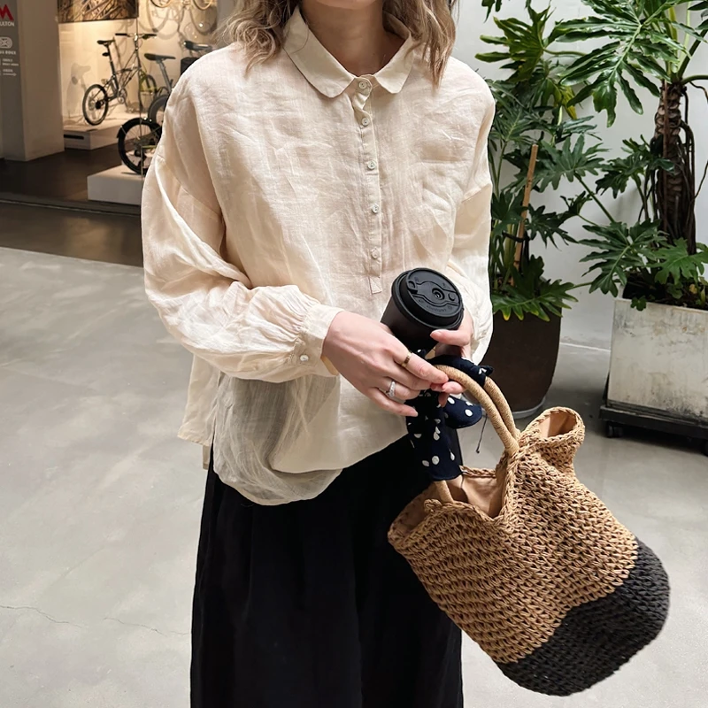 

Весна-лето, новые женские 00% чистый лен, свободные длинные светящиеся отложные воротники для колледжа, большие размеры, утягивающие верхняя одежда