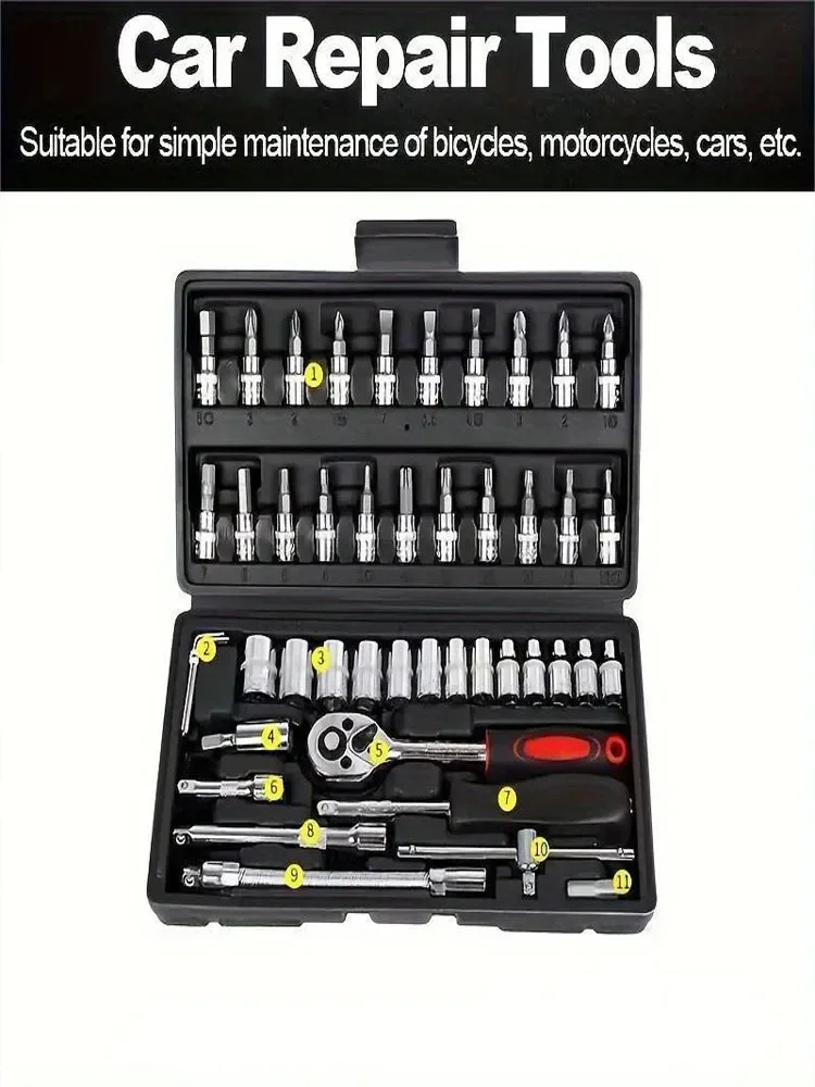 AliExpress 46pcs Car Repair Tool Kit, 1/4 Inch Drive Socket Ratchet Wrench Set, Combo Tools Kit Bicycle Auto