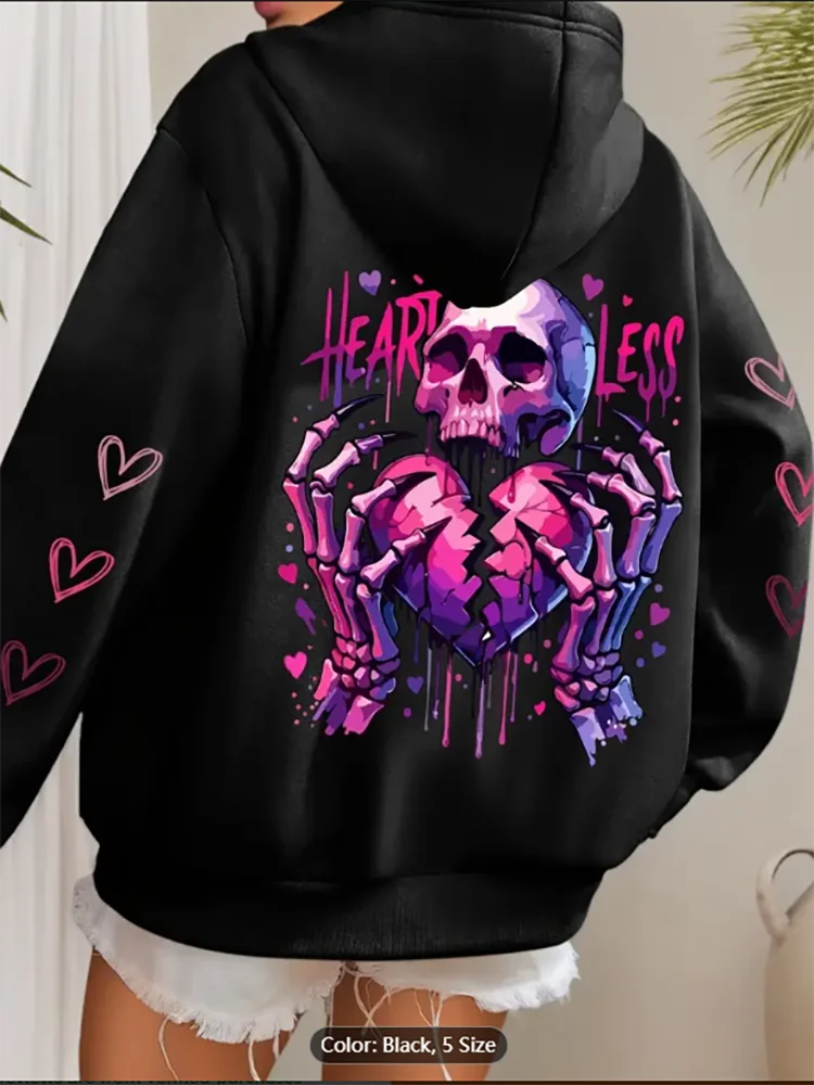 

100% PolyesterPlus Size Heart Love Print Hoodie Casual Long Sleeve Pullover Hooded Sweatshirt with Pocket for Fall Winter Season