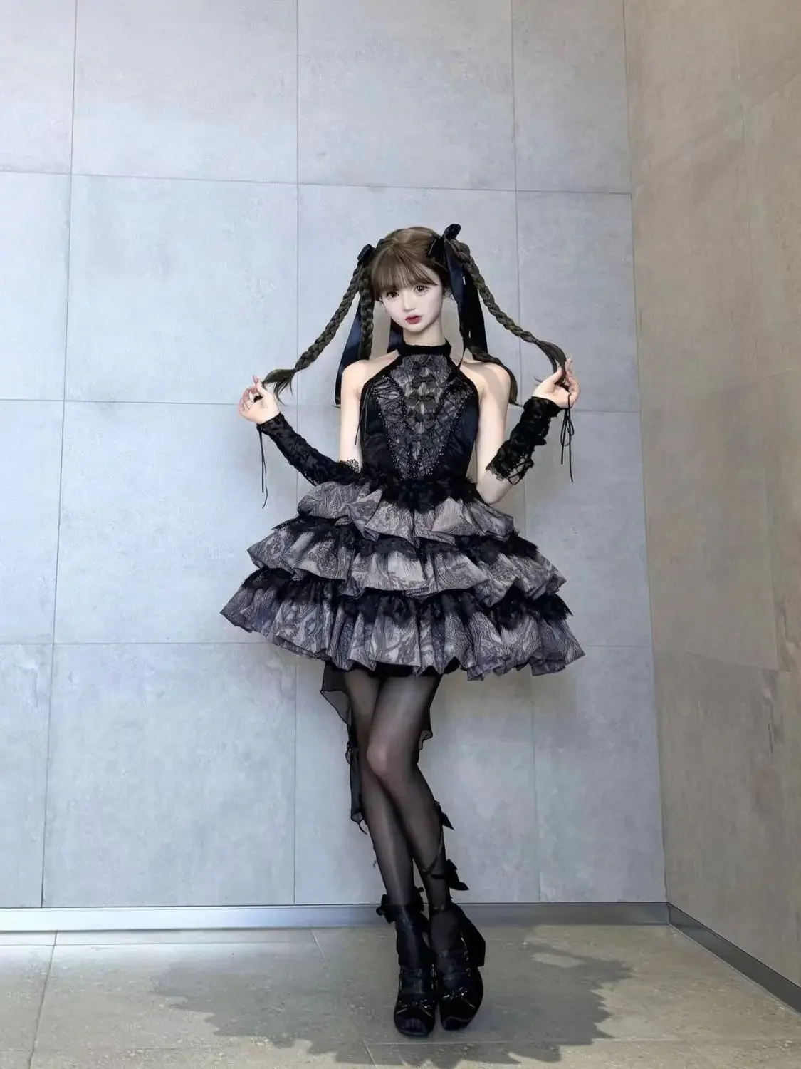 SOIOMES Smoke Purple Spot Genuine Lolita Saia Vestidos de bolo em camadas femininos