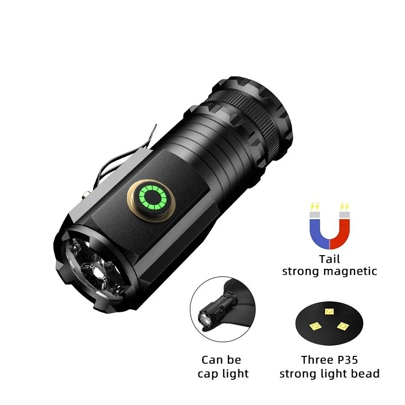 

Powerful Mini EDC LED Flashlight 2000LM Super Bright Keychain Light USB Rechargeable Torch Camping Lantern with Power Indicator