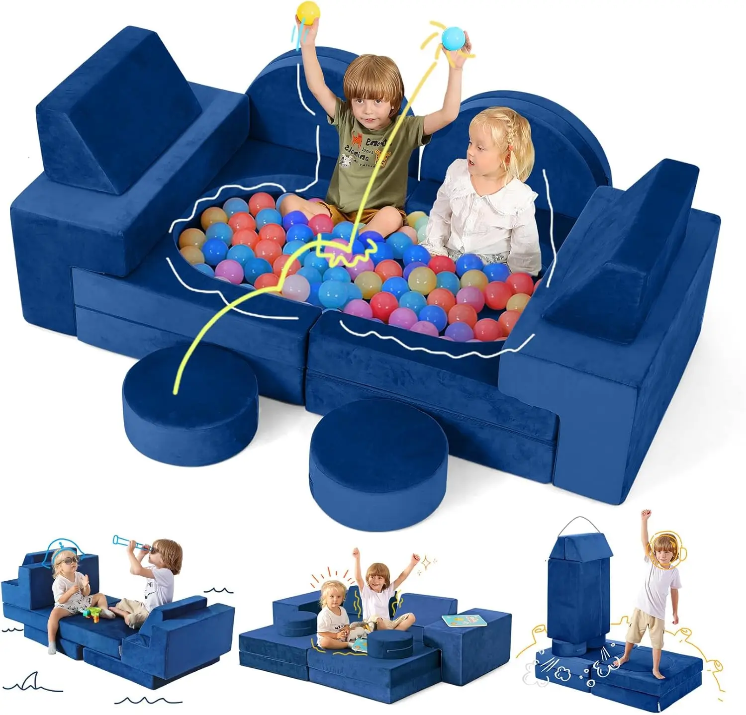 

Модульный детский игровой диван с 320 кусочками из пенопласта «сделай сам», набор-трансформер для мальчиков и девочек цвета синего океана