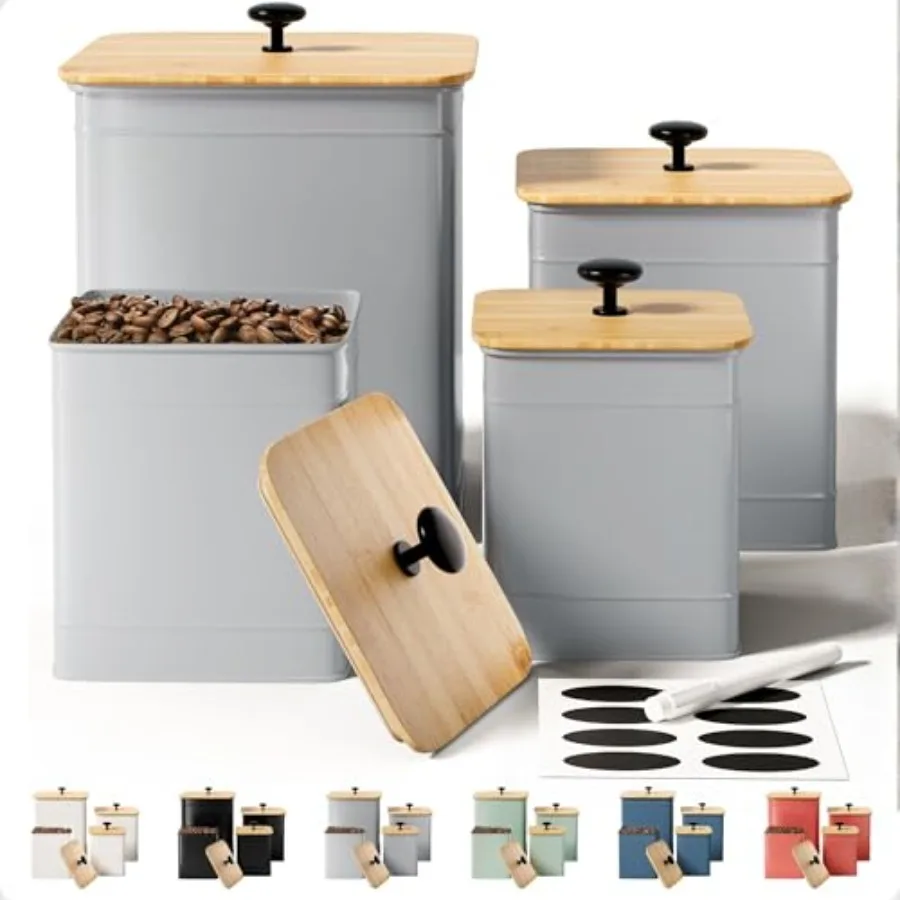 

Kitchen Canisters for Countertop Set of 4 with Customizable Chalkboard Labels and Marker Pen - Big Iron Kitchen Canisters with