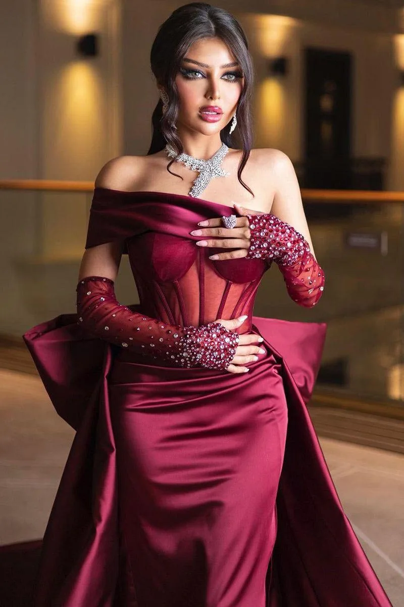 Elegant Celebrity Dresses For Women One Shoulder Skirt Slim Fit Prom Party Bow Sweep Train Sleeveless Dress فساتين السهرة