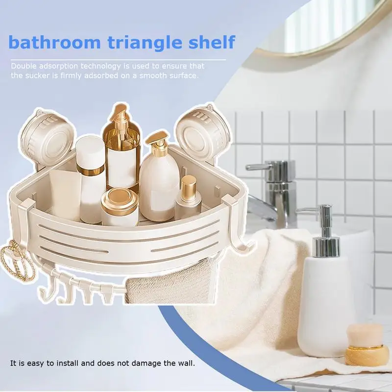 Bathroom Corner Shelf Sturdy Suction Cup Triangle Shower Shelf Reusable Kitchen Corner Organizer Storage Corner Shower Organizer