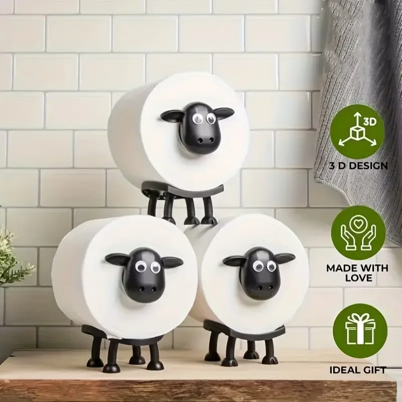 Portarrollos de papel higiénico de oveja, divertido soporte de papel higiénico de pie, juego de baño, portarrollos de oveja negra, decoración bonita para el baño, 1/3 Uds.