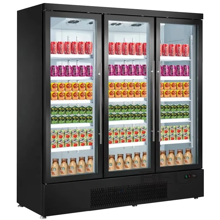 Full Size 3 Glass Door Upright Beverage Cooler Showcase for Bottle Beer Drink Milk Yogurt Juice