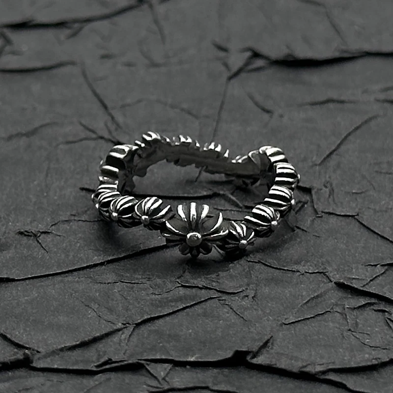 

Кольцо из стерлингового серебра 925 пробы в стиле ретро, старое нерегулярное кольцо с крестом и цветком, европейские и американские мужские и женские нишевые личности