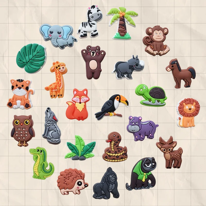 24 pçs pvc animais sapato encantos para emblema sandálias femininas fivela crianças pinos decoração jeans presente de natal dos desenhos animados acessórios de sapato