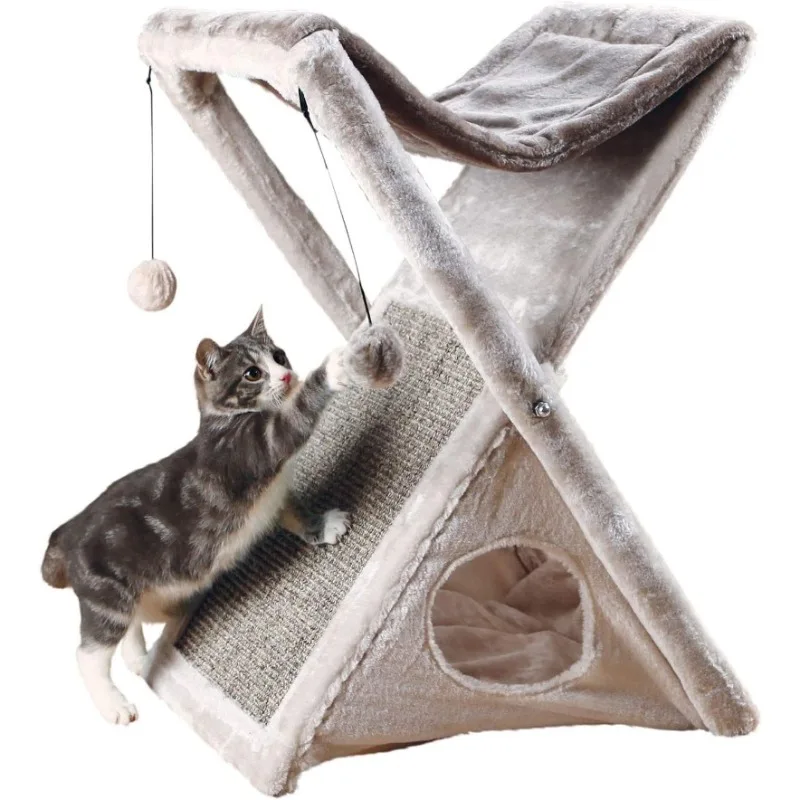 

Fold and Store Cat Hammock, Dangling Cat Toy, Scratching Pad, Cat Cave, Taupe/Light Gray 20.25 x 13.75 x 25.5 inches