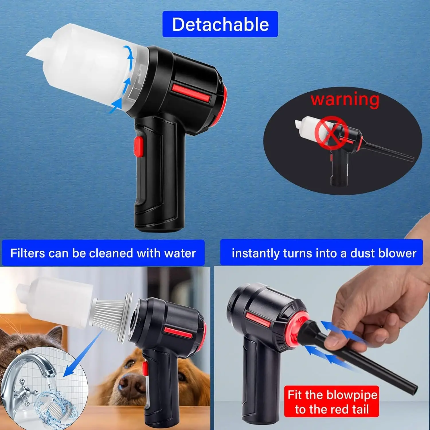 مكنسة كهربائية للكمبيوتر منفضة الهواء لتنظيف لوحة المفاتيح - منفضة هواء معلبة لاسلكية ومنفاخ هواء قوي ومنفاخ هواء #6