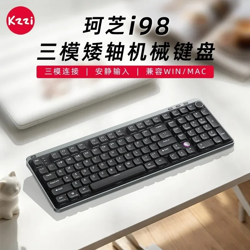 NEW KZZI i98 98 Key Low Profile Tri Mode Wireless Mechanical Keyboard 8000mAh 16mm Slim TOP Structure Multimedia Knob Office
