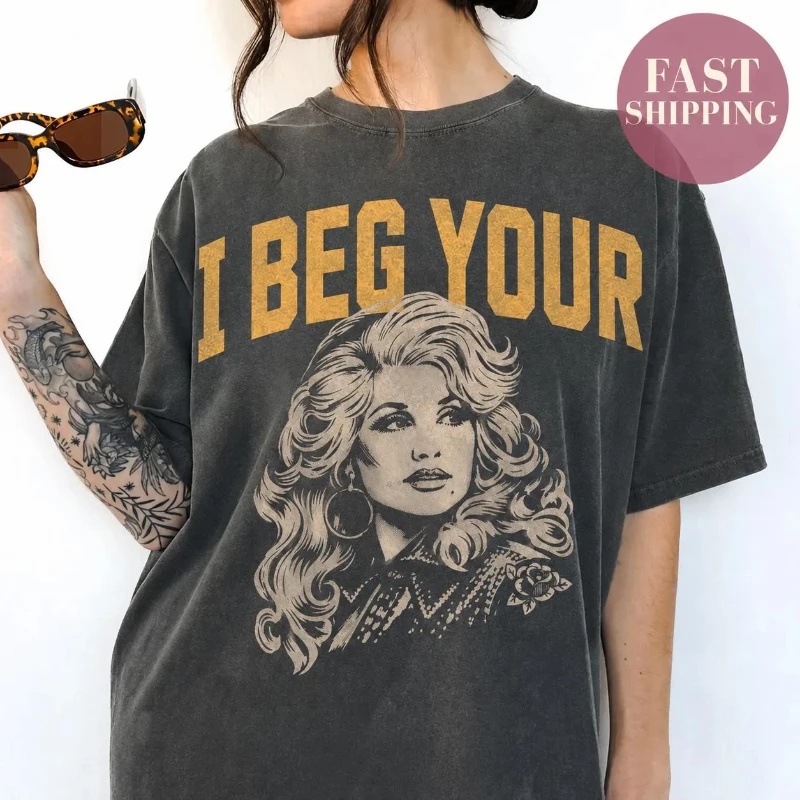 I Beg Your Parton Shirt Retro Country-Musik T-Shirt für Männer und Frauen, Retro-T-Shirt, Niedliches satirisches cooles Cowboy-Muster T-Shirt – Detail 6