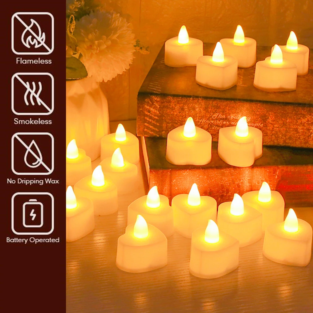 24 Stück flammenlose LED-Kerze für Zuhause, Weihnachten, Party, Hochzeit, Dekoration, herzförmige elektronische Teelichtkerzen mit Batteriebetrieb – Detail 2