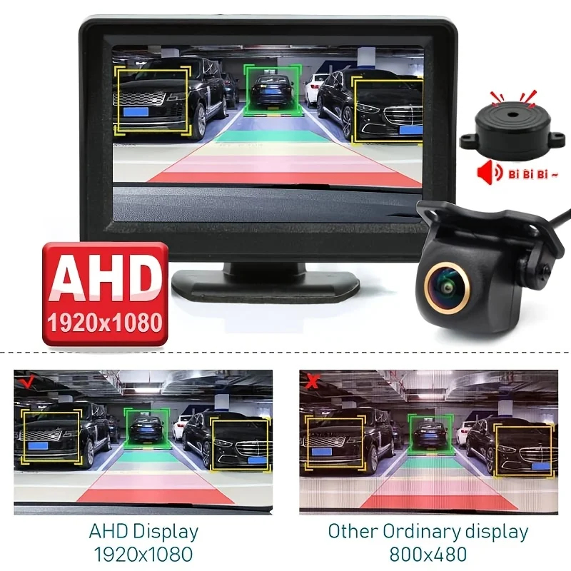 AHD 1080P 4.3-Inch Car Monitor & AI Smart Backup Camera Kit- BSD Blind Spot Detection,Voice Reminder, Fisheye Lens,Buzzer Alarm
