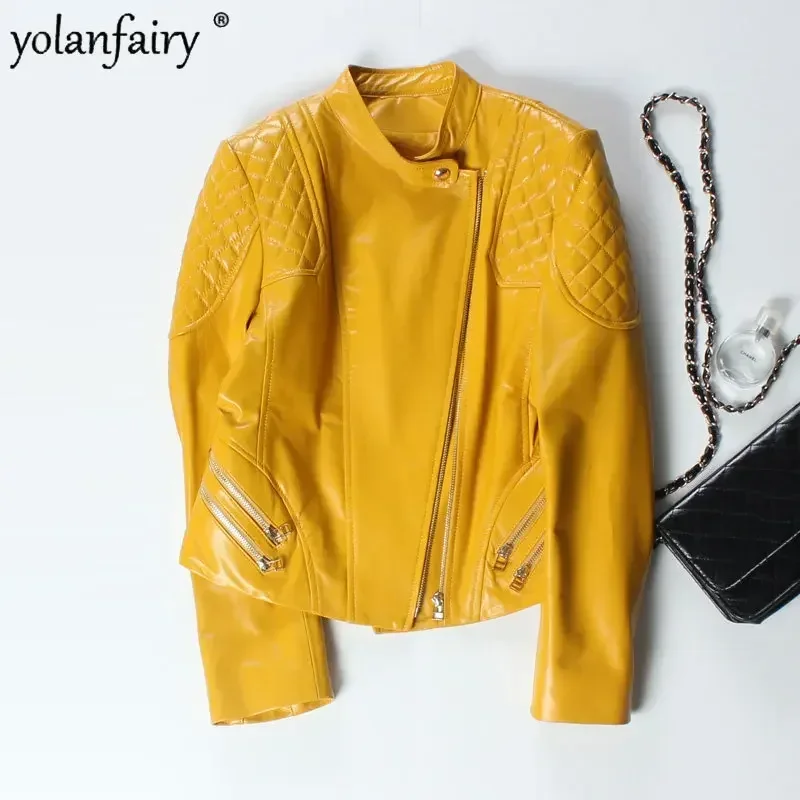 Abrigo de piel de oveja auténtica para mujer, Chaqueta corta ajustada para motocicleta, a la moda, oferta especial, primavera 2023