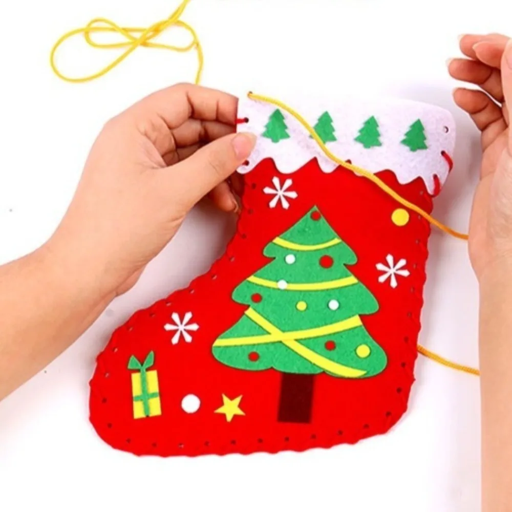 Crianças diy meias de natal kit de material não tecido jogo de quebra-cabeça brinquedo artesanal brinquedo educativo para crianças artesanato presente decoração de natal