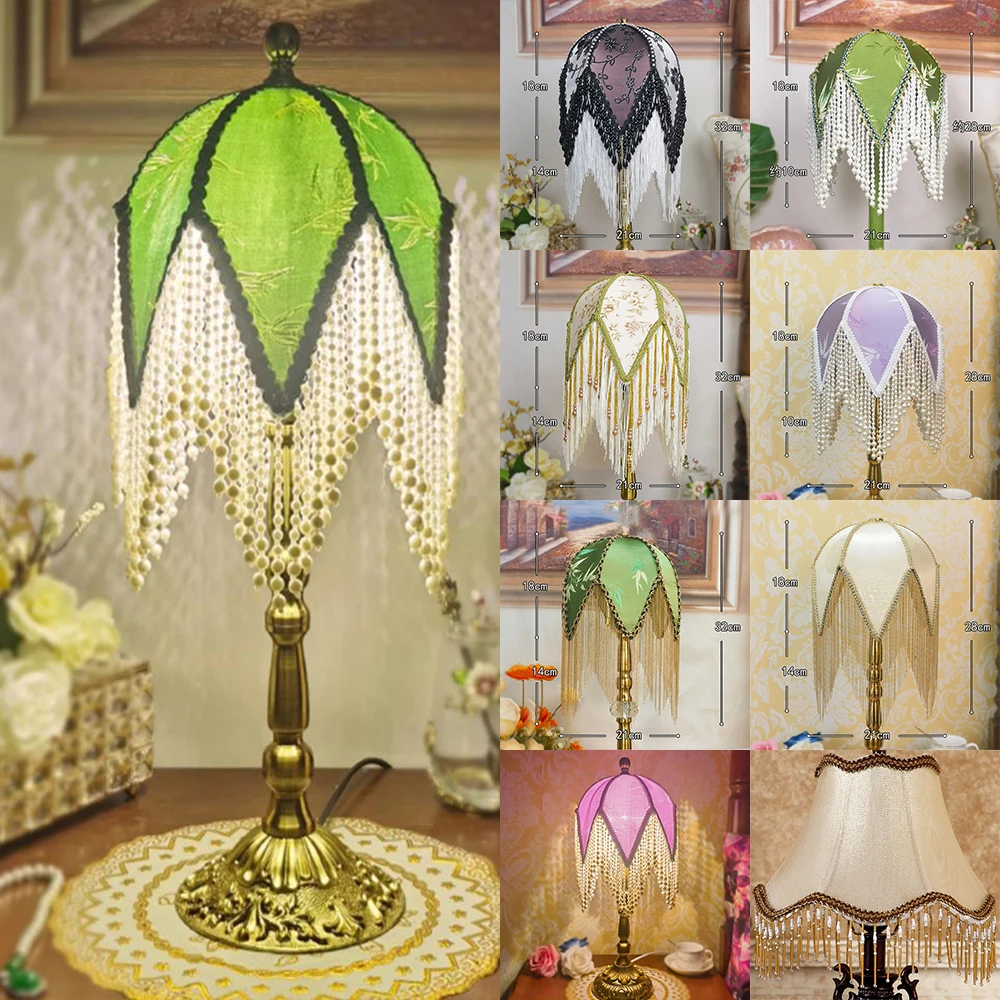 خمر الأوروبي مصباح ظلال اليدوية كريستال شرابات حبة أباجورة النسيج ل الجدول غطاء خفيف مصباح أرضي يغطي ديكور المنزل