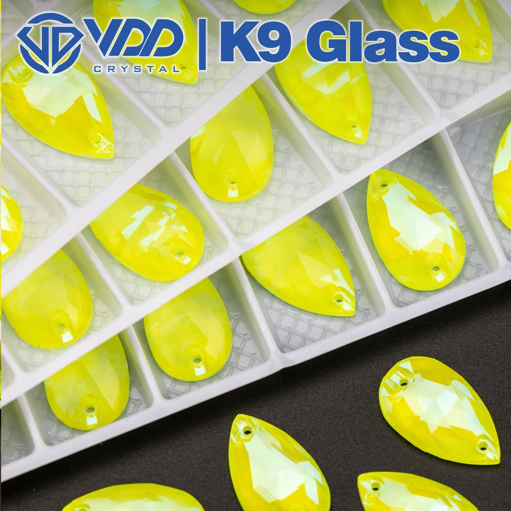 VDD Neon Lemon Pear K9 Glass Sewing Crystals AAAAA Sew On Rhinestones Flatback Stones For DIY Crafts Clothes Decorations Dress