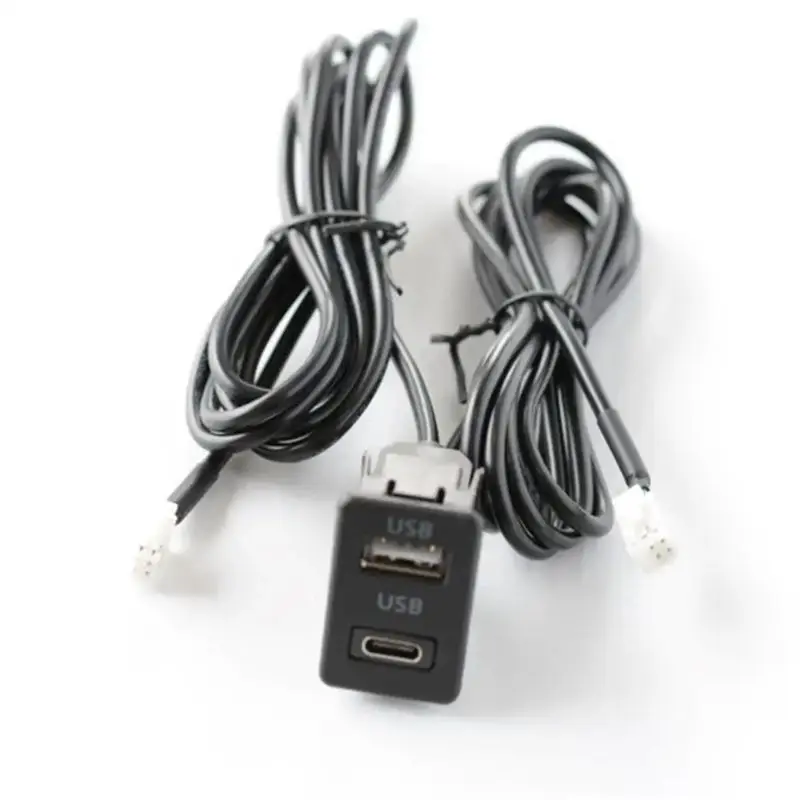 Durable 2X Car Dash Mount USB+TYPE-C Port Panel Interface Extension Cable Adapter Car Dashboard Vehicle Navigation USB Socket