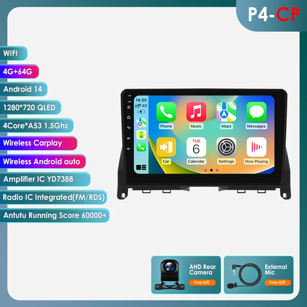 Autoradio Multimedia Video Player für Mercedes Benz C Klasse W204 S204 2007–2010 GPS Carplay Android Auto 4G von Snapdragon 6115