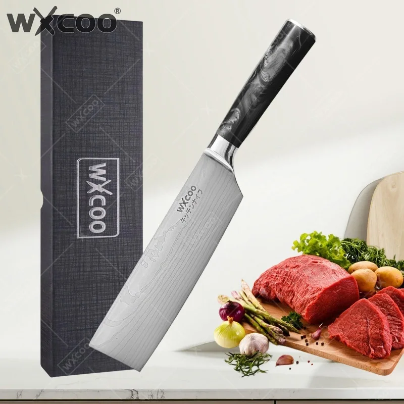 WXCOO Küchenmesser Japanisches Damast-Laser-Santoku-Messer Fleischbeil Ausbeinmesser Obstschneider für die Küche