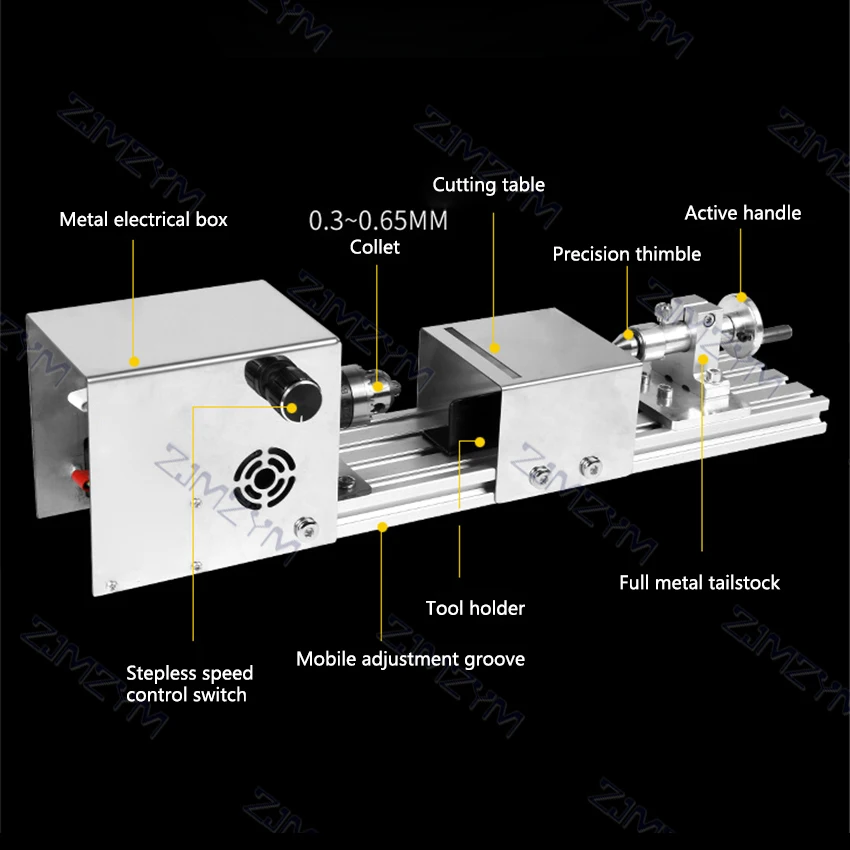 Imagem -02 - Máquina Lustrada Portátil Multifuncional do Torno Pequeno dos Grânulos do Agregado Familiar do Mini-torno 110v 220v 300w 0.36.5 mm 50010000r