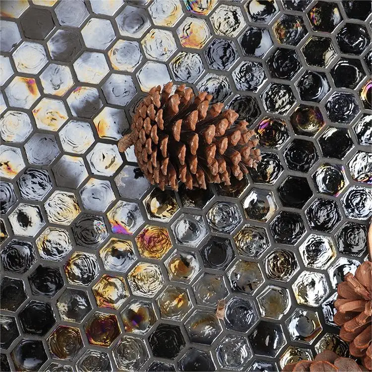 

Hexagonal Iridescent glass mosaic tile for home decoration