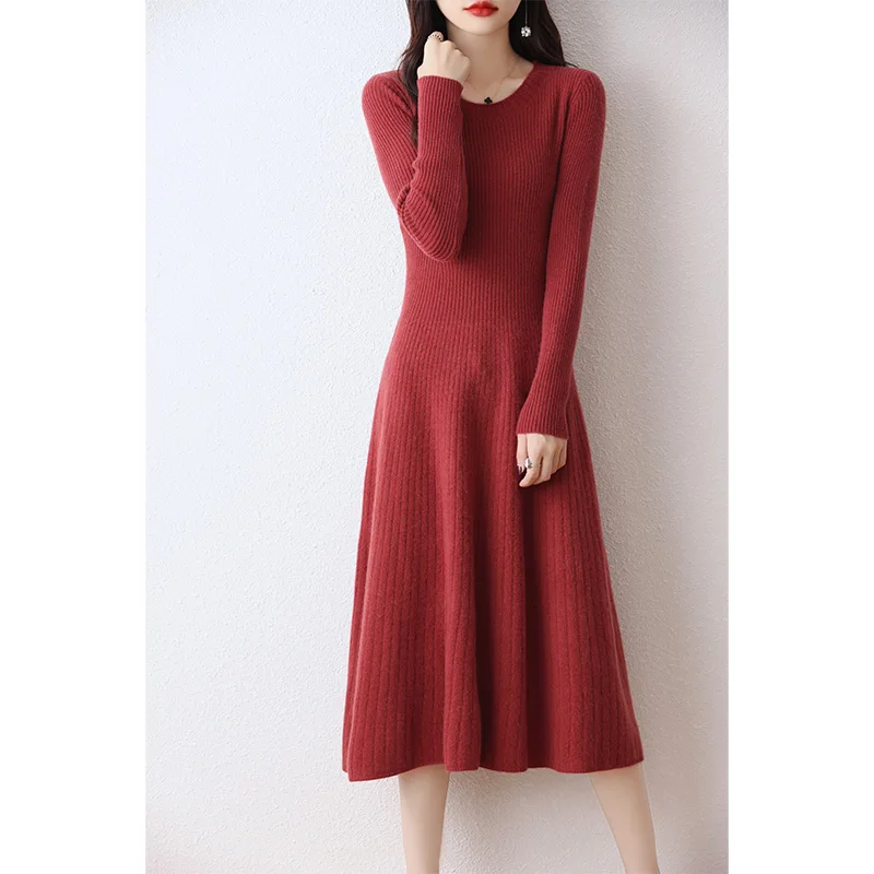 100% Wool Winter Dresses For Women 2023 Fashion Cashmere Sweaters Hot Sale Long Style Pullovers 6Colors Jumpers DR01