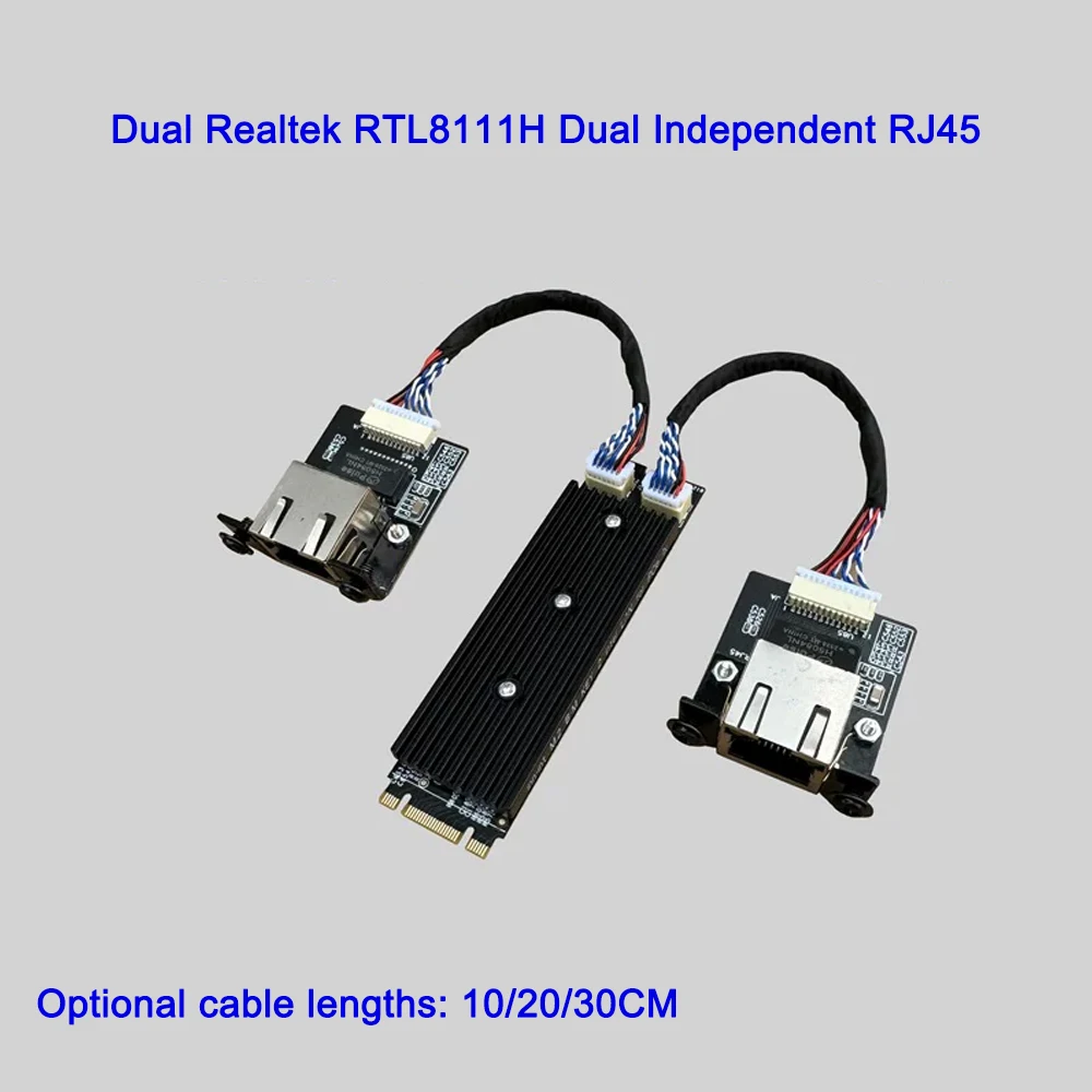 Industrial M.2 B+M Key Dual Port Gigabit NIC 2x RTL8111H Chip 1000Mbps RJ45 LAN PCIe Network Card Bracket for Mini PC IPC Server