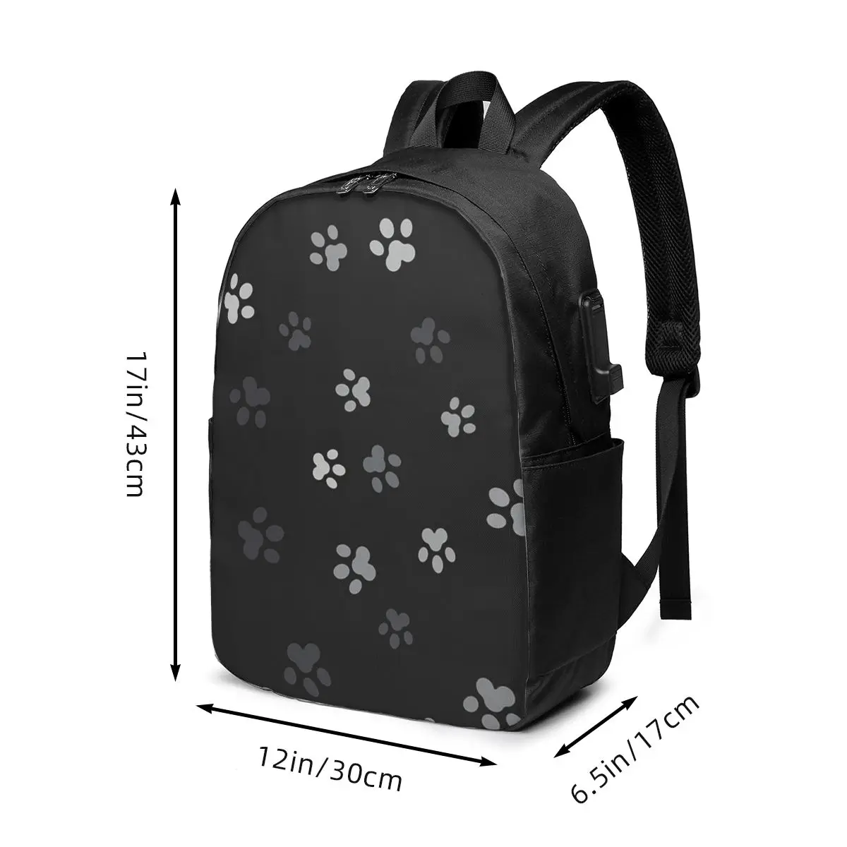Grey Dog Paw Pattern Backpack Travel Notebook Bag Computer College Student School Bag Laptop Shoulder Bags for Men Women