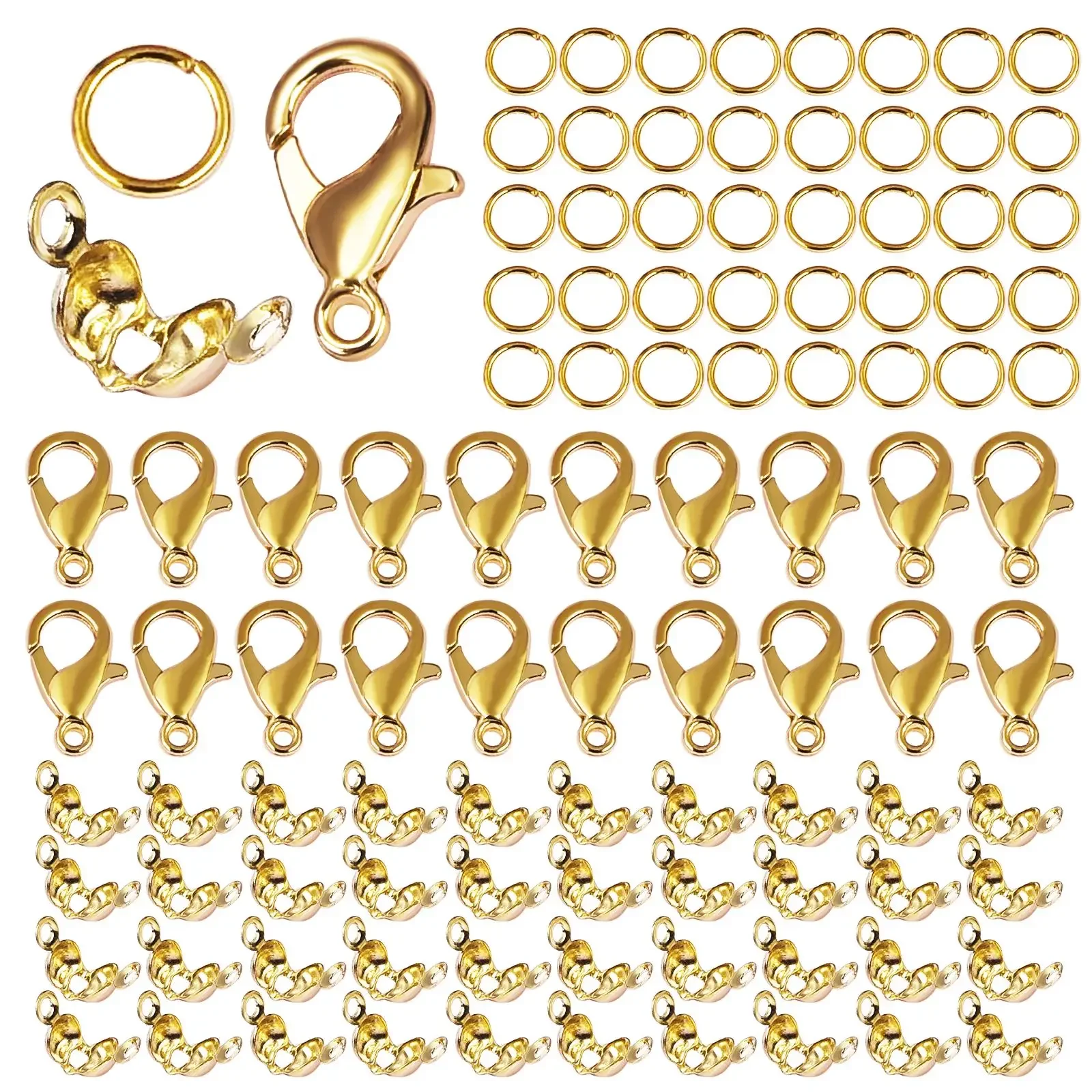100pcs/Lot Lobster Clasp Sets Jump Rings Connectors Crimp End Kit For Bracelet Necklace DIY Jewelry Making Findings Wholesale