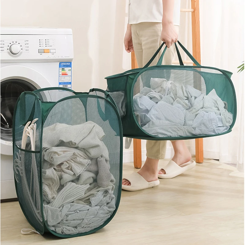 Laundry Basket Portable Large Storage Basket Folding Hollow Dirty Laundry Basket with Durable Handles Household Storage Basket