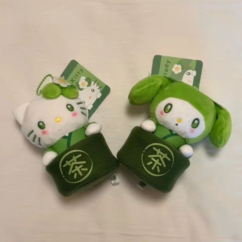 Sanrio 12CM Matcha Bowl Series Melody Hello Kitty Plush Coin Purses green tea MY Melody Doll  Plush Keychains Schoolbag Pendant