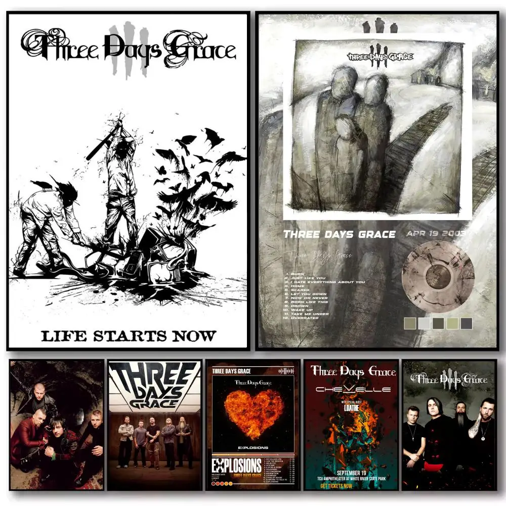 Rock Band Album T-Three Days Grace Poster Decorative Wall Art Stickers Mural Photo Print for Home Living Room Hallway Decor