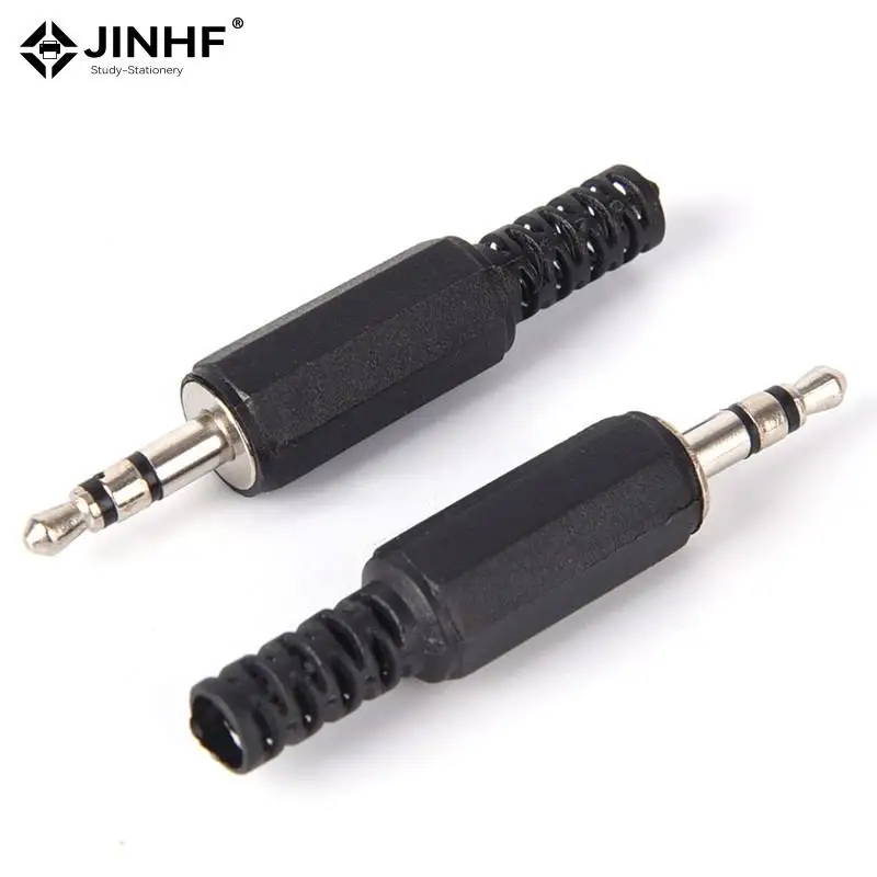 5pcs Black Plastic Pure Copper Conductor Housing Audio Jack Plug Headphone Stereo 3.5mm Male Adapter