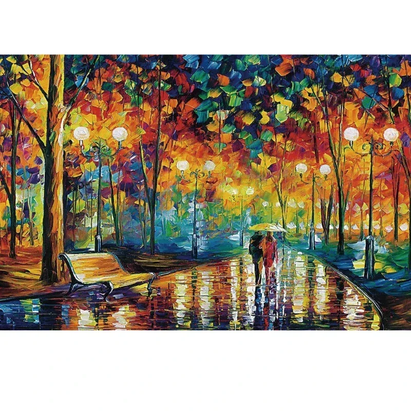 75*50cm Adult 1000 Pieces Jigsaw Puzzle Rainy Night Walk Beautiful Scene Stress Reducing Toys Christmas Gift