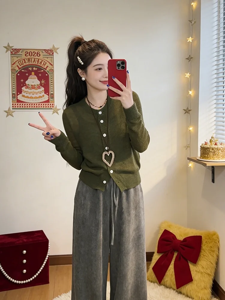 

Casual Sle Loose Knitted Cardigan Women's Faion College Age-Defng Design Comfortable Breathable Long Sve Top