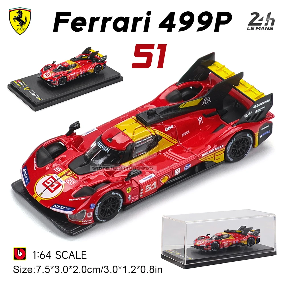 Bburago 1:64 Ferrari 2024 499P 83 51 Le Mans 24 horas de resistencia carrera coche en miniatura de aleación de juguete