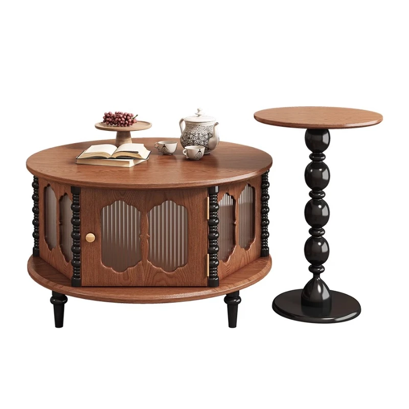 

Retro solid wood coffee table, wabi-sabi wind living room household small apartment small round table
