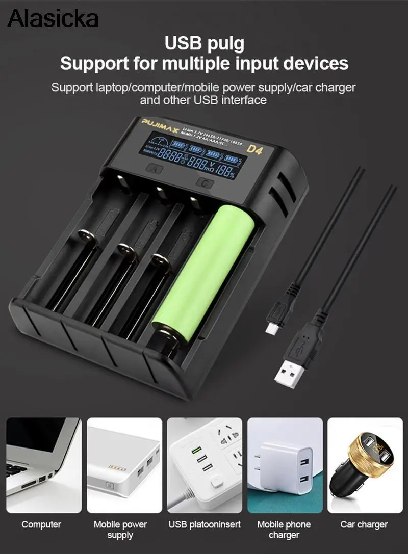 18650 LCD Screen Show The Fast Charging Battery Charger 26650 18350 21700 26700 22650 Li-ion Rechargeable Battery Charger