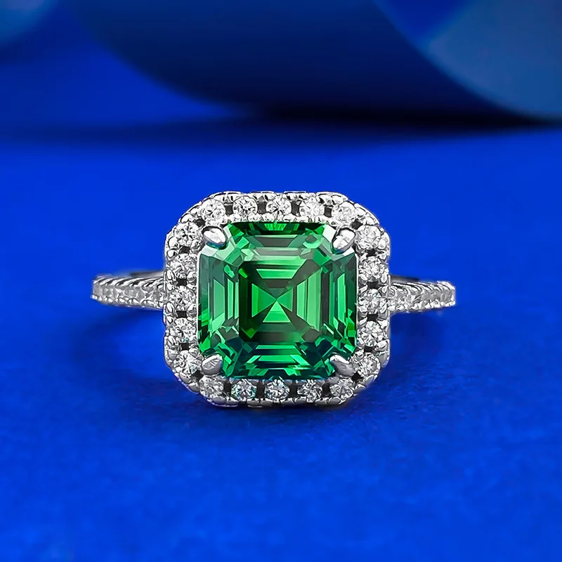 

Exquisite 8x8mm Green Lab Grown Diamonds Rings for Women, 925 Sterling Silver Wedding Band Ring - Bridal Engagement Jewelry