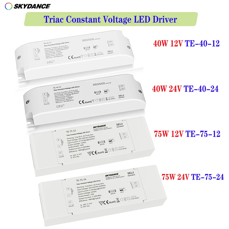 Skydance LED Triac Dimming Driver 40W 75W 12V 24V Constant Voltage PWM Digital Dimmable Single color LED strip Dimming