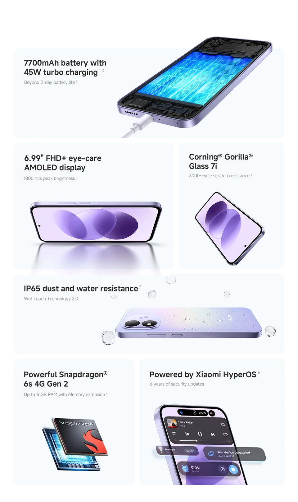 Global Version Xiaomi Redmi Note 17 4G Smartphone 128GB / 256GB ROM 7700mAh 45W 50MP Snapdragon® 6s 4G Gen 2 CPU 120Hz 6.99"