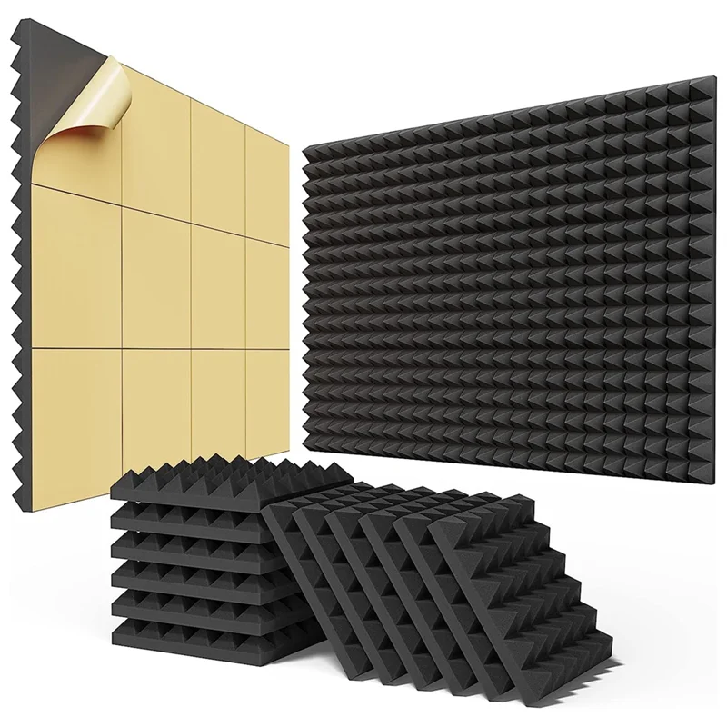 

24 шт. самоклеящиеся звукоизоляционные пенопластовые панели 2x12x12 дюймов, акустические панели быстрого расширения, звукоизоляционные стеновые панели с дизайном пирамиды