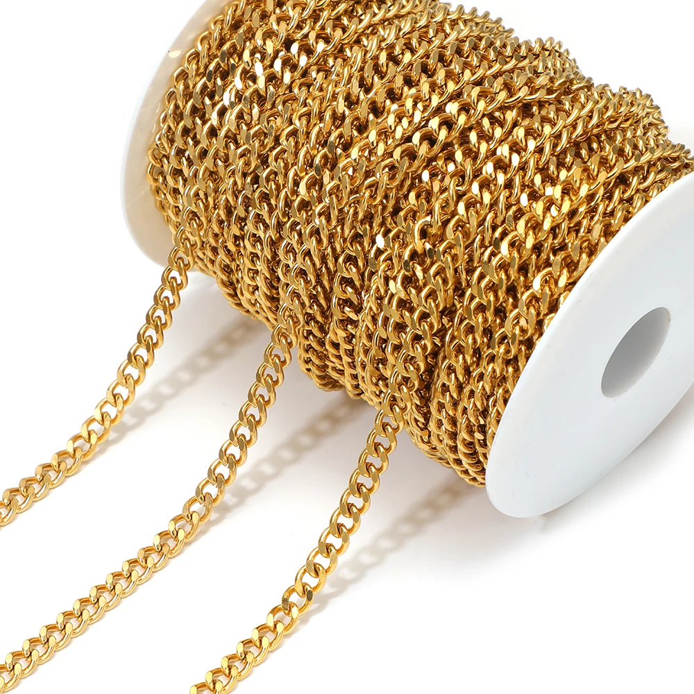 Chaînes cubaines en acier inoxydable 304 de 2 mètres, chaînes hip-hop pour la fabrication de colliers, bracelets, boucles d'oreilles, accessoires de bijoux DIY